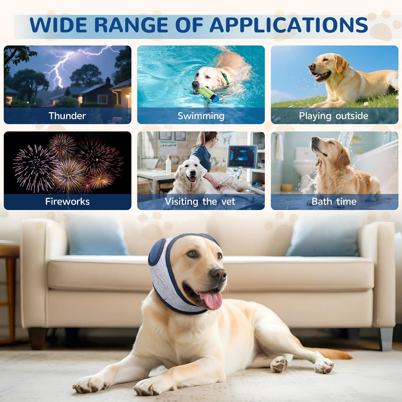 Thickened Dog Ear Muffs for Noise Cancellation–5 Sizes Adjustable Strap No Shake Ear Wrap for Anxiety Relief Fireworks Thunder Grooming Bathing & Hematoma Recovery for Small Medium Large Dogs-XXL XX-Large Blue