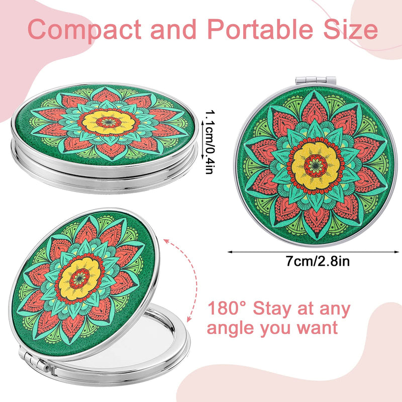 Berlune 10 Pcs Mandala Pocket Mirror Mini Travel Compact Makeup Mirrors Purses Accessories Hand Folding Beauty Mandala Designs Cosmetic Mirror Double-Sided 2 x Magnifying Supply for Girls Women
