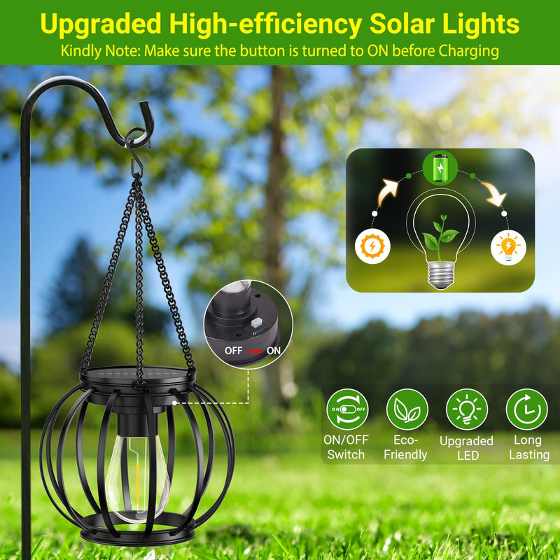 KOOPER Solar Lanterns Outdoor Lights, Upgraded Metal Solar Lantern Lights, Brighter Hanging Solar Lights Outdoor Waterproof, Auto On/Off Outdoor Solar Lights for Yard Garden Patio Pathway Decor 2 Pack