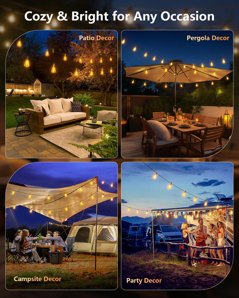 Brightown 100FT Solar String Lights Outdoor Waterproof with Remote, 31+1 LED Shatterproof Bulbs, Dimmable & Timable, 3 Light Modes - Commercial Grade Patio Lights for Garden Backyard Party Decor