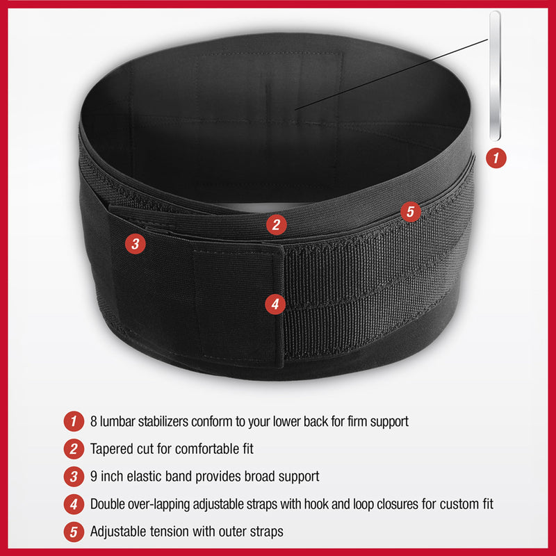 MUELLER Sports Medicine Adjustable Back Brace, Back Pain Relief Support for Men and Women, Ideal for Upper and Lower Back Pain, Sciatica, Scoliosis, Black OSFM