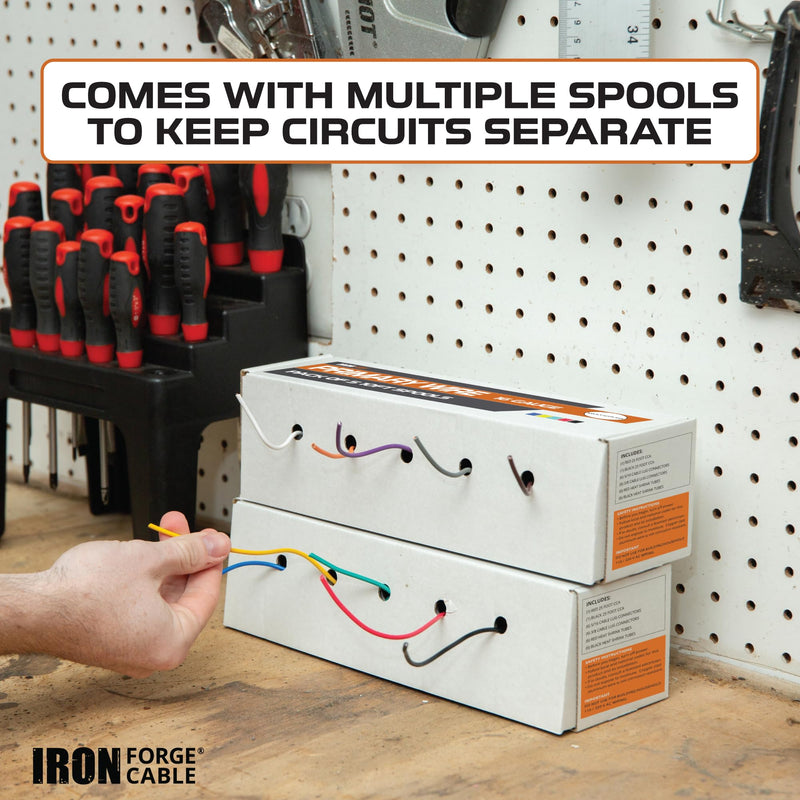 Iron Forge Cable 100 ft 16 Gauge Wire - 10 Roll Assortment Pack Automotive Wiring Kit with Dispenser Box - 10ft Stranded Copper Clad Primary Cable per Roll 16 Gauge-10ft-10 Pack