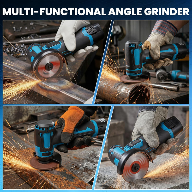Cordless Brush Angle Grinder Kit,19500rpm Mini Electric Angle Grinding Tool, 550W Grinder Handheld Cutter for Cutting with 2 pcs 12V 1500mAh Batteries, for Metal/Wood Cutting and Grinding