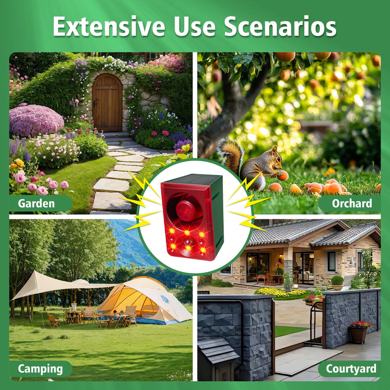 ChunHee Solar Outdoor Motion Sensor Alarm with Dog Barking Gunshot Sound, Support Recording and Adjustable Volume, 130db Loud Noise Maker 3 Work Modes Strobe Light for Home, Villa, Farm, Barn (2pack) 2pack