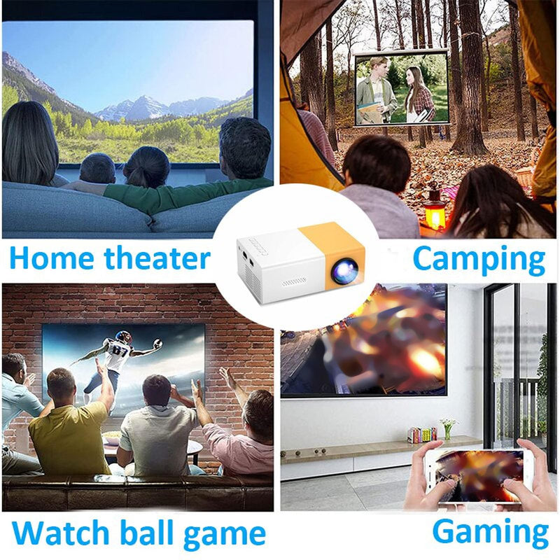 Mini Projector, 1080P Full HD Video Projector, Portable Outdoor Home Theater Movie Projector, Hifi Stereo Speakers, HDMI, USB, AV, Smartphone Tablet TV Sticks (US US Plug