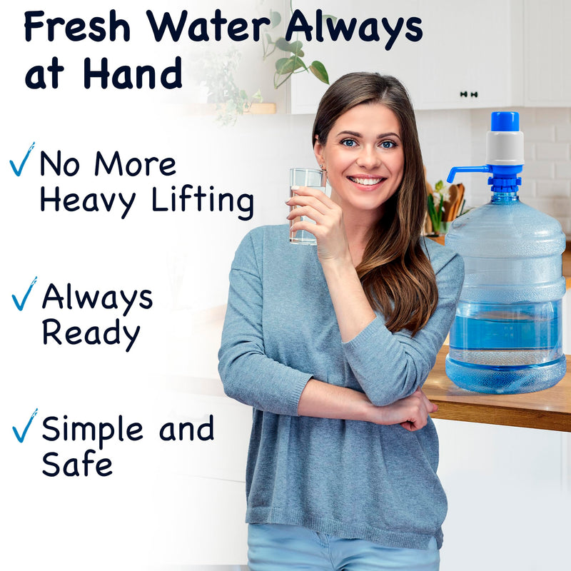 Manual Water Pump for 5 Gallon Bottle – Secure Fit on Crown Top Jugs - Adjustable Tube Length, Protective Spout Cap, Cleaning Brush, BPA-Free Food-Grade Material – 5 Gallon Water Pump