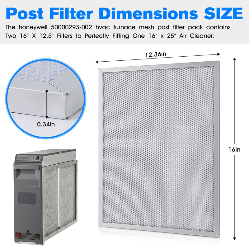 Air Cleaner Filters 50000293-002 16" X 12.5" FOR Honeywell HVAC Furnace | Replacement Honeywell Electronic Air Cleaner F300 F300A F50F F58F Fits Honeywell HVAC Furnace Mesh PostFilters -2 Pack