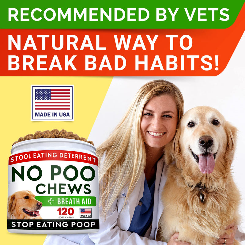 STRELLALAB No Poo Chews for Dogs - Stop Dog Poop Eating - Coprophagia & Stool Eating Deterrent with Probiotics, Digestive Enzymes & Immune Support - Liver Flavor - Made in USA - 120 Chews 120Ct No Poo Probiotics Chews - PawsPlanet Australia