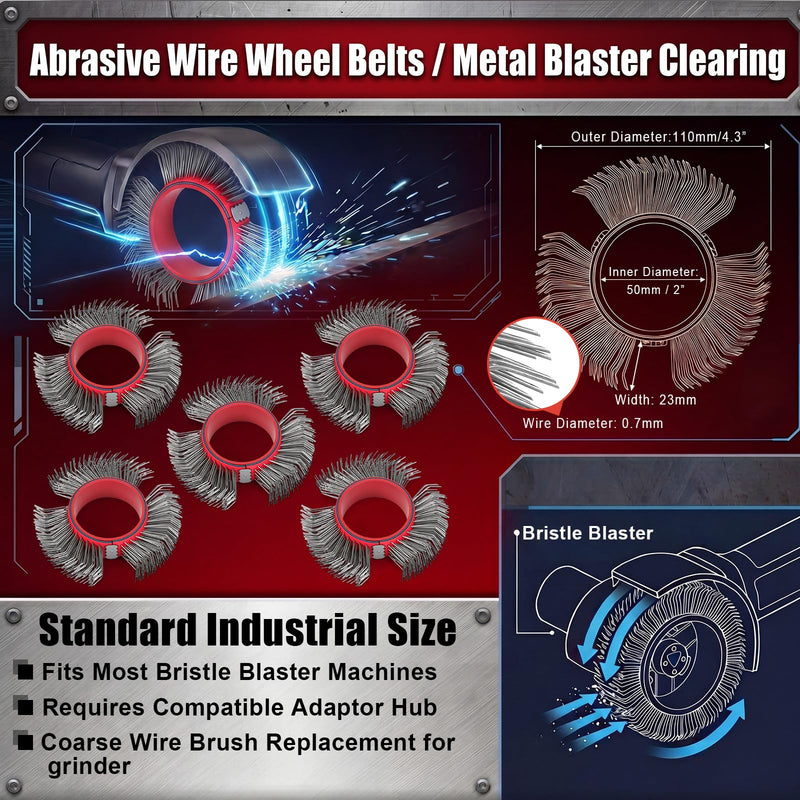 5 Pcs Abrasive Wire Wheel Belts Blaster Clearing Metal Replacement Coarse Rust Removal Blasting Tool for Surface Preparation (0.7mm Carbon Spring Steel, a Box with Five Belts)