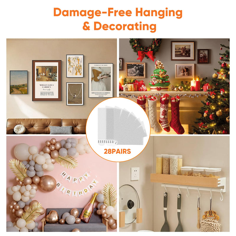 CableCreation Picture Hanging Strips, 28-Pairs(56 Strips) Sticky Picture Hangers for Walls Hanging Pictures Without Nail, Damage-Free No Nails Refill Adhesive Poster Strips for Frame Mounting Strips