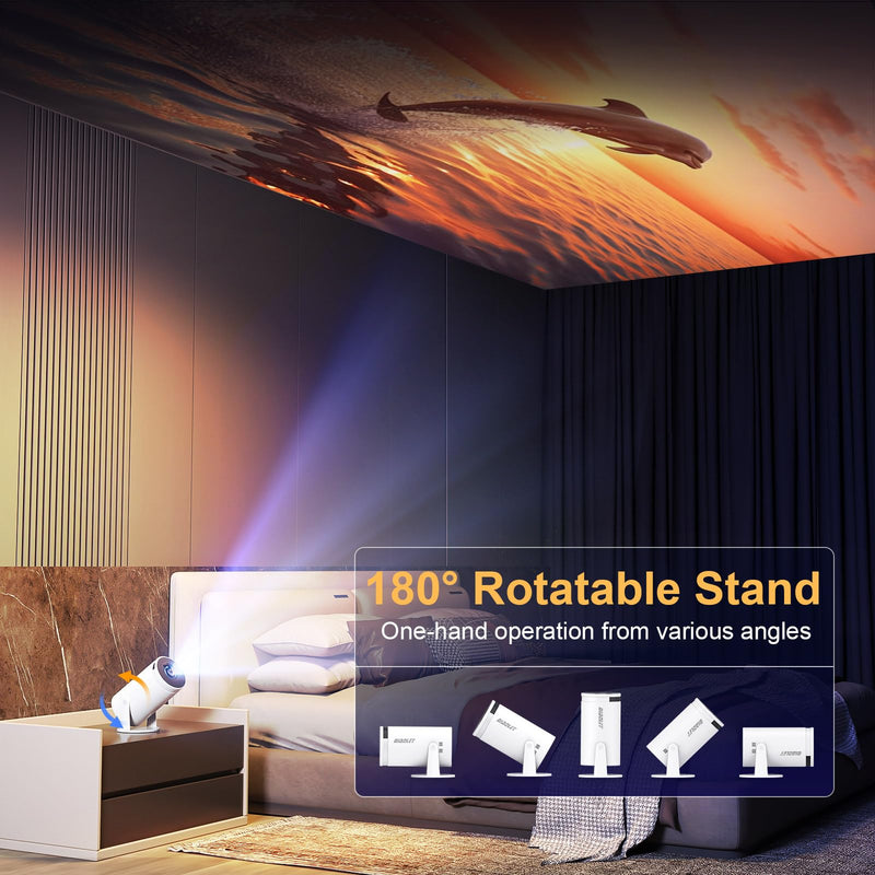 Mini Projector with Latest Android 13 - Portable Projector with WiFi 6 Bluetooth 5.2: Built-in Apps, 4K/1080P Support, Auto Keystone, 180° Rotatable, 40"-130" Movie Video Projector for Indoor/Outdoor D1-HY300-Manual Focus
