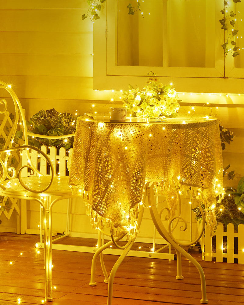 Minetom Solar String Lights for Outside, 33Ft 100 LED Outdoor Solar Fairy Lights, 8 Modes Balcony Lights for Tree Patio Christmas Party Wedding Decor (Warm White) Warm White 1 Pack