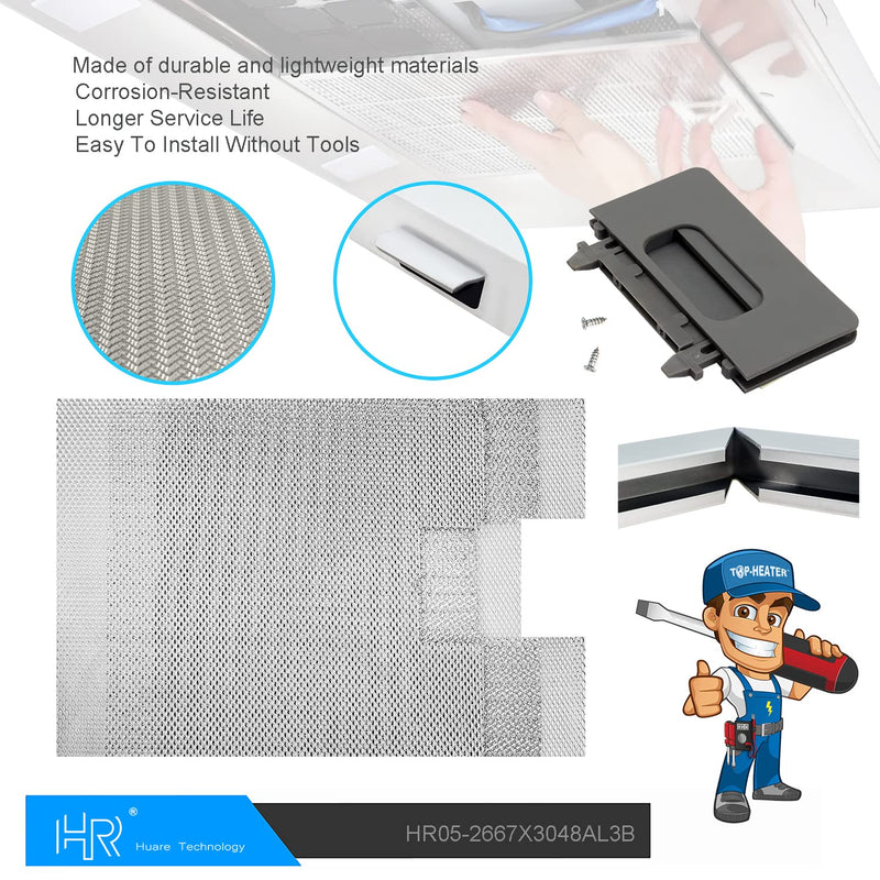 Upgraded W10169961A Range Hood Filter Replacement, Fits Whirlpool, Ikea, Kitchen Aid, Jenn Air, Aluminum Mesh Hood Grease Filter 10.5x12Inch, HR Huare Technology Aluminum Range Hood Vent Filters,2PCS 2PCS