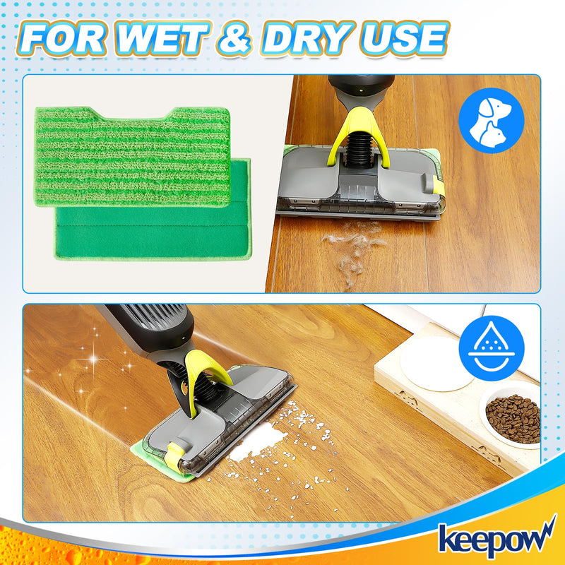 KEEPOW Reusable Mop Pads Refills, Vacmop Replacement Pads Compatible with Shark Vac Mop VM252 VM200 VC205 VM250 /QM250 VM190 VM200P12, Hardwood Floor Mop Pad with Upgraded Dirt Chamber (1+2+3 Pads) Green,1+2+3 Pack