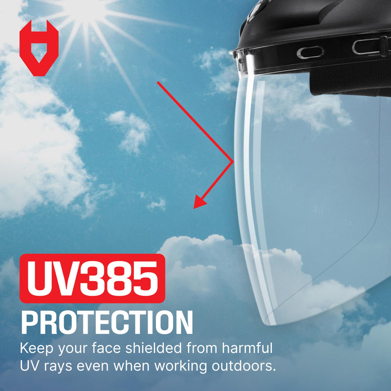 NoCry Premium Safety Face Shield for Grinding and Cutting — Clear Anti-Fog, Impact Resistant Visor and Adjustable Headgear — ANSI Z87.1 Certified for Industrial Use — Washable Sweatbands Included FaceArmor Pro