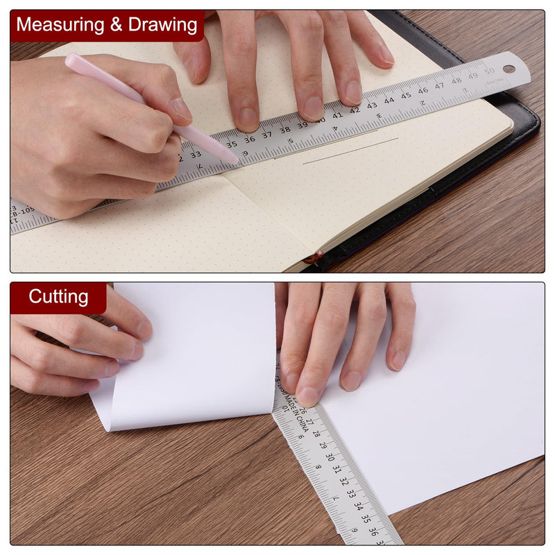 HARFINGTON 3pcs 24 Inch 60cm Aluminum Metal Ruler Set with Conversion Table and Rounded Corners 24"