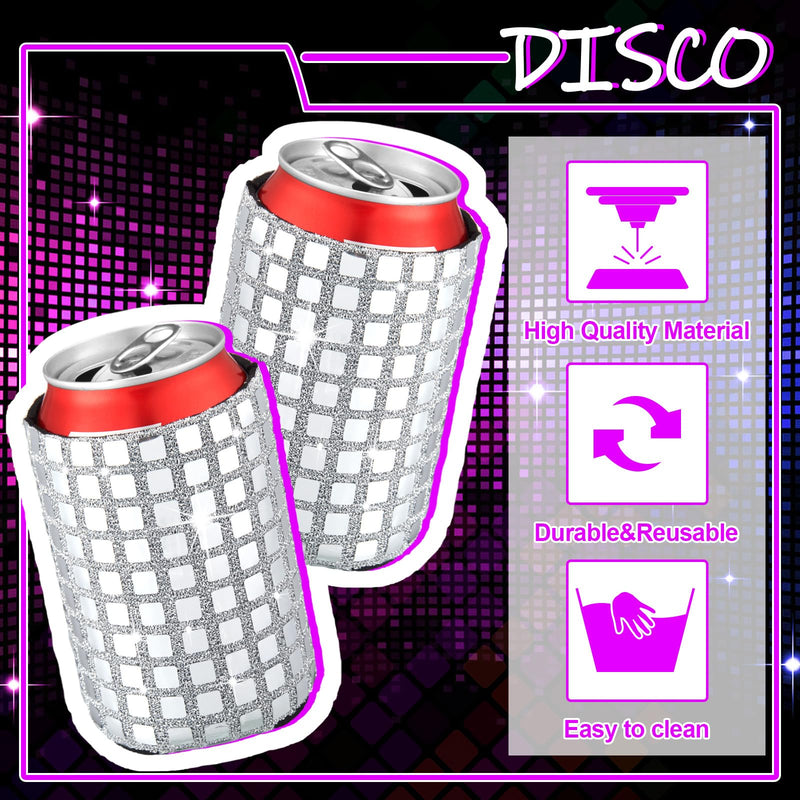 12 Pcs Disco Party Supplies Disco Ball Can Sleeves Retro 70s 80s Theme 12 oz Drink Sleeves Disco Ball Party Table Decorations for Disco Wedding Party Picnic Travel (5.1''x3.8'') 5.1''x3.8''