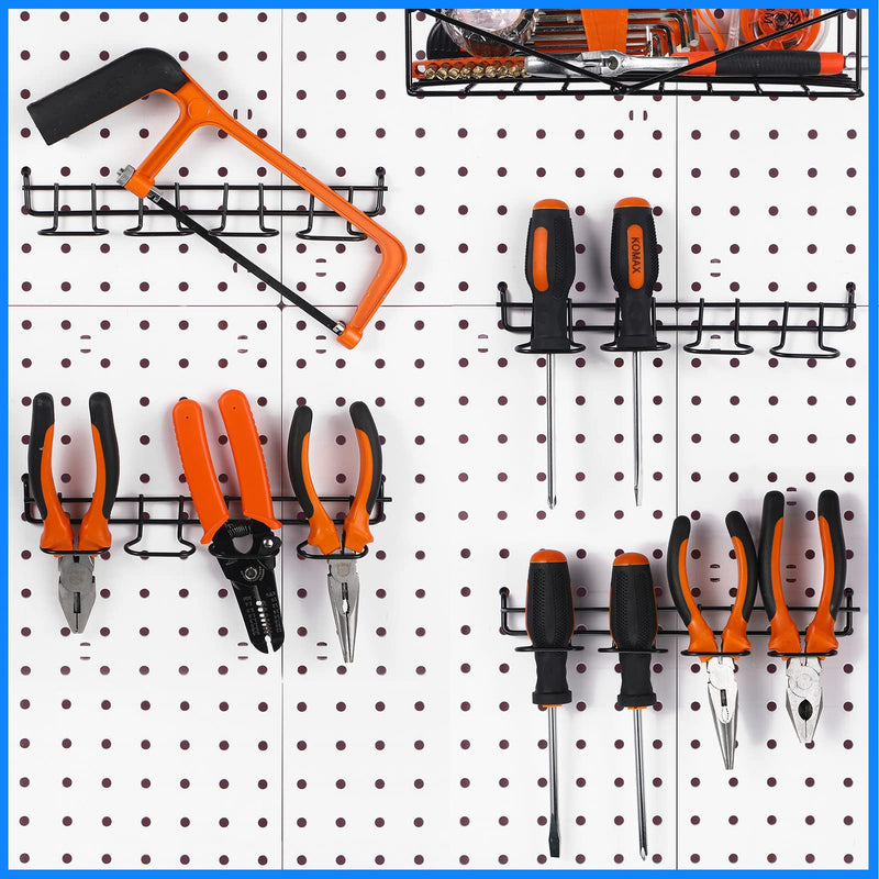 4 Pieces Pegboard Pliers Holders, Stainless Steel Pegboard Hooks Accessories Shelving Display Hooks Multi Ring Tool Holders Four Tool Multi Tool Organizer Racks for Shop Store Supermarket (Black) Black