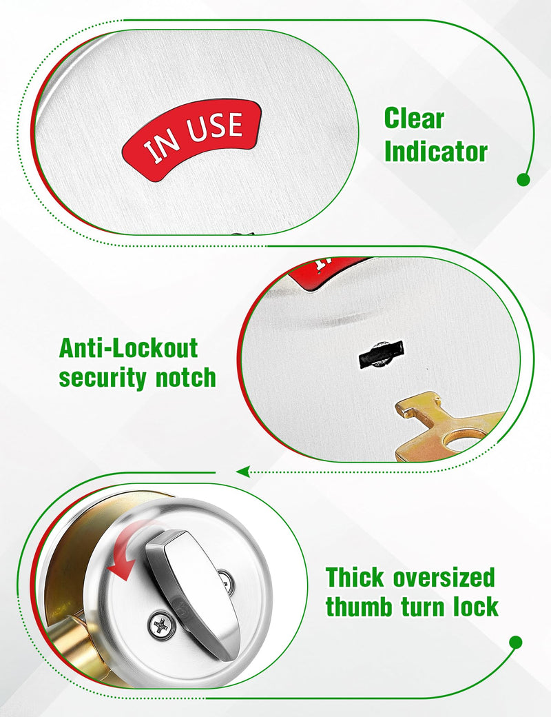 Commercial Bathroom Door Handle, Heavy Duty Privacy Indicator Lock with Vacant Occupied Sign, ANSI Grade 2 Bathroom Lock for Public Restrooms, Privacy Deadbolt for Toilet Stall - Sliver Silver-Deadbolt