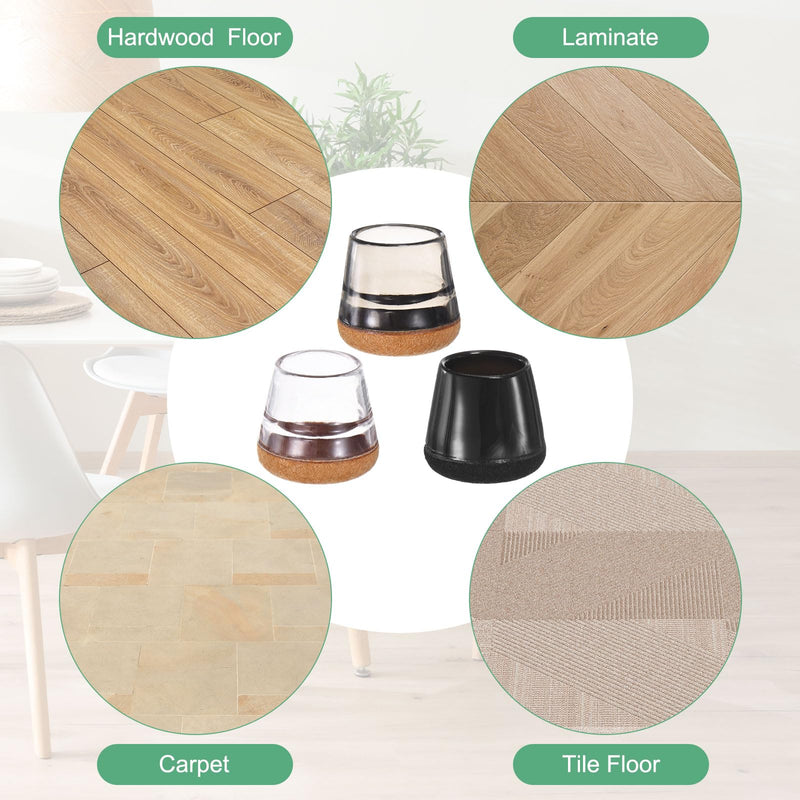 24-Pack Chair Leg Floor Protectors, 1.18-1.41 Inch Silicone Cups Round Felt Furniture Pads for Hardwood Floors/Laminates/Carpets, Chair Leg Covers Socks [Transparent Brown] Transparent Brown Fit 1.18-1.41"