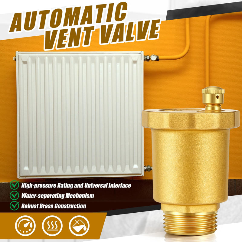 4 Pack Brass Automatic Float Valve 3/4" Male NPT Thread Air Release Bleeder Vent Valve Automatic Diaphragm Pipe Fitting Connector Adapter for Hot Water Radiator Boiler Heat HVAC Exhaust System