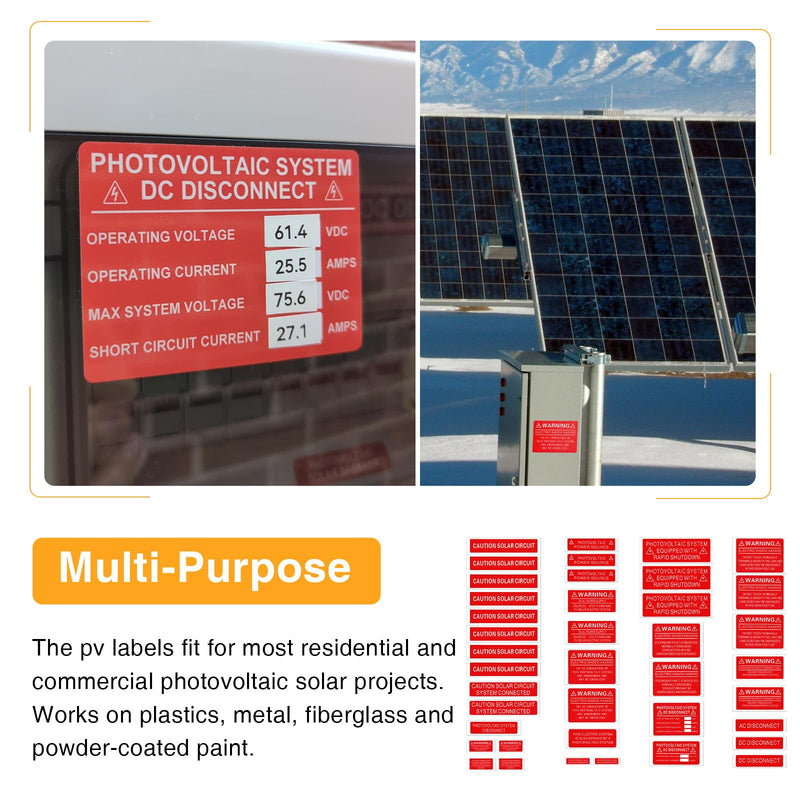 40 Pcs PV Labels Fit for Solar Panel System, Solar Stickers for Most Residential and Commercial Photovoltaic Solar Projects, PV Safty Warning Photovoltaic Labels