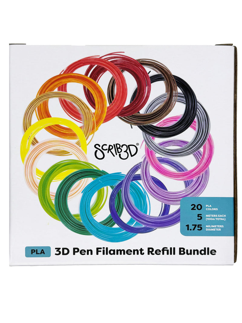 SCRIB3D Pen Filament Refills, 20 Colors, 16 Feet Per Color, 1.75mm PLA, Works with SCRIB3D, PIKA3D, MYNT3D and Most Other 3D Printing pens PLA Filament - 20 Colors