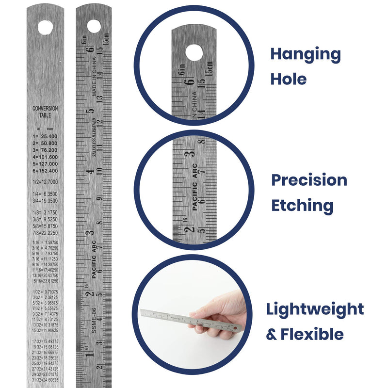 Pacific Arc 6 Inch Stainless Steel Ruler with Inch/Metric Conversion Table 6 In - NewNest Australia