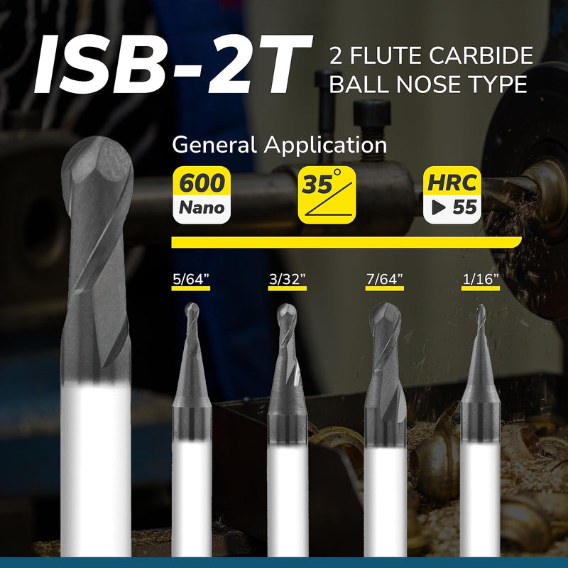 SPEED TIGER Micrograin Carbide Ball Nose End Mill - 2 Flute - ISB3/8 2T (1 Piece, 3/8") - for Milling Alloy Steels, Hardened Steel, Metal – Mill Bits Sets for DIYers & Professionals 1 3/8 in