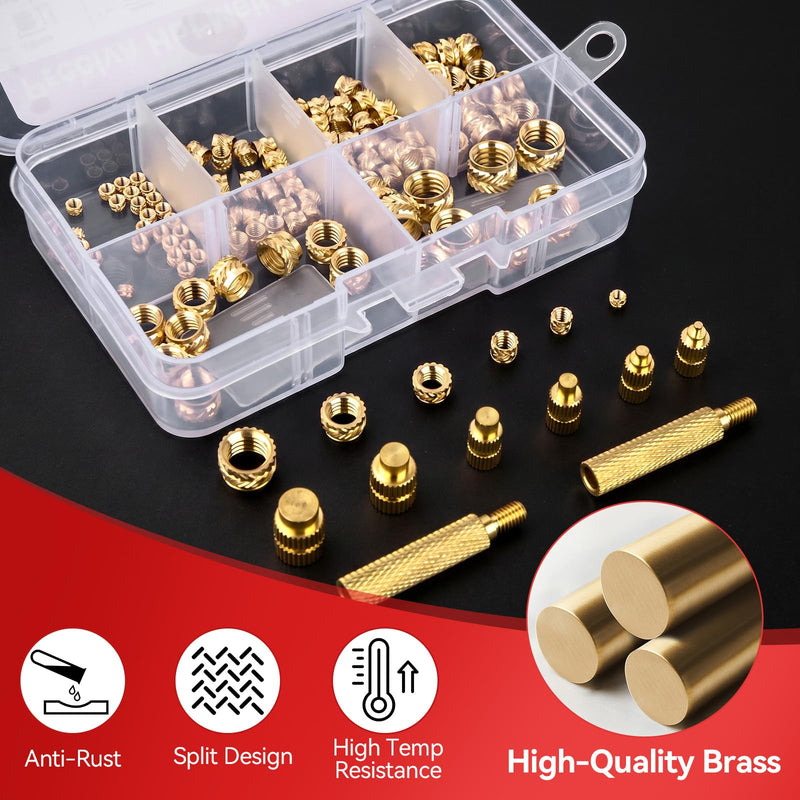 Heat Set Insert Tool, 60w Digital Soldering Iron and 130pcs Brass Inserts, M2 M3 M4 M5 M6 M8 Threaded Knurled Nuts, 9 Repair Tips, Threaded Insert Set for Plastic Parts, 3D Printer