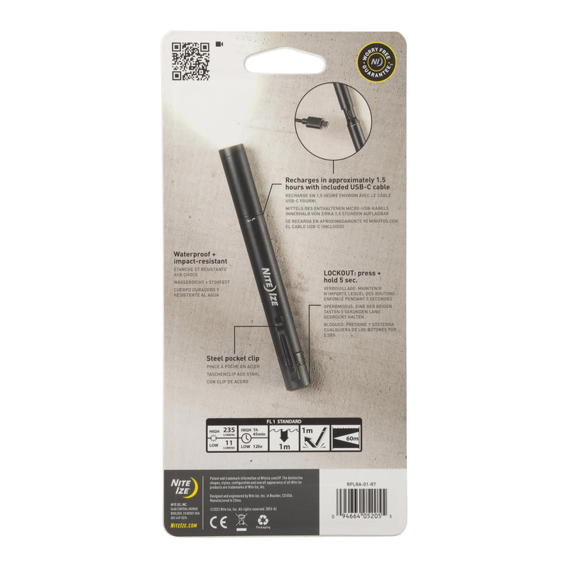 Nite IZE Radiant Rechargeable Pen Light - Rechargeable Pen Flashlight - Mini Flashlight for Job Sites or Emergency Kits - Small Pen Flashlight - Waterproof and Impact-Tested - USB Rechargeable