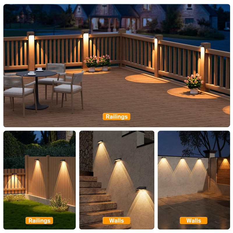 NIORSUN Solar Fence Lights,12 Pack Deck Light,Led Lights Warm White Outdoor Wall Lights,IP45 Solar Powered Light Waterproof for Backyard/Pool/Railing/Patio/Porch/Step/Outside/Garden (Black) Matte Black 12 PACK