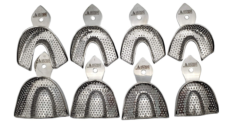 Dental Impression Trays 8 Small Medium Large and Extra Large Pairs Stainless Steel Denture Orthodontics by Wise Linkers USA