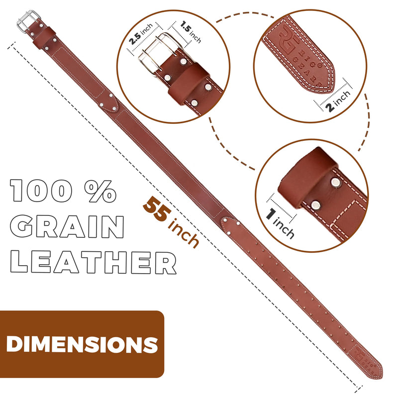 Leather Tool Belt for Men, Full Grain Leather Work Belt, 2 Inch Carpenter Construction Utility Belt, Heavy Duty Tool Belt for Electrician, Farming, DIY & Contractor Work, Brown (34"-49")