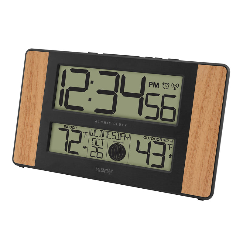 La Crosse Technology Atomic Digital Clock with Outdoor Temperature, Wood Oak, 0