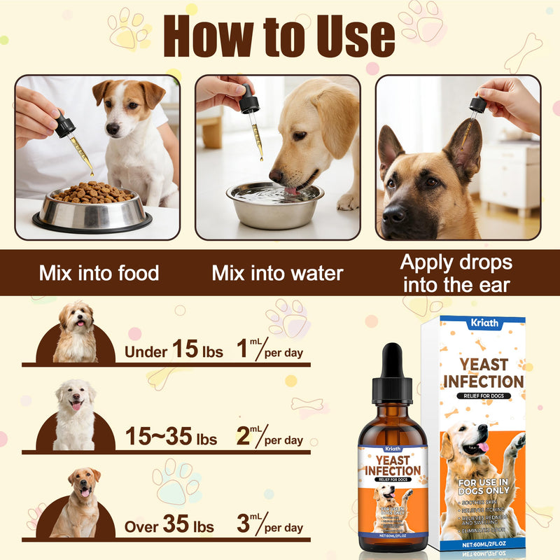 Yeast Infection Treatment for Dogs | Dog Ear Yeast Infection Treatment, Soothes Skin, Relieves Itching, Reduces Redness and Swelling, Eliminates Odors, 60ml Bacon Flavor 1PCS