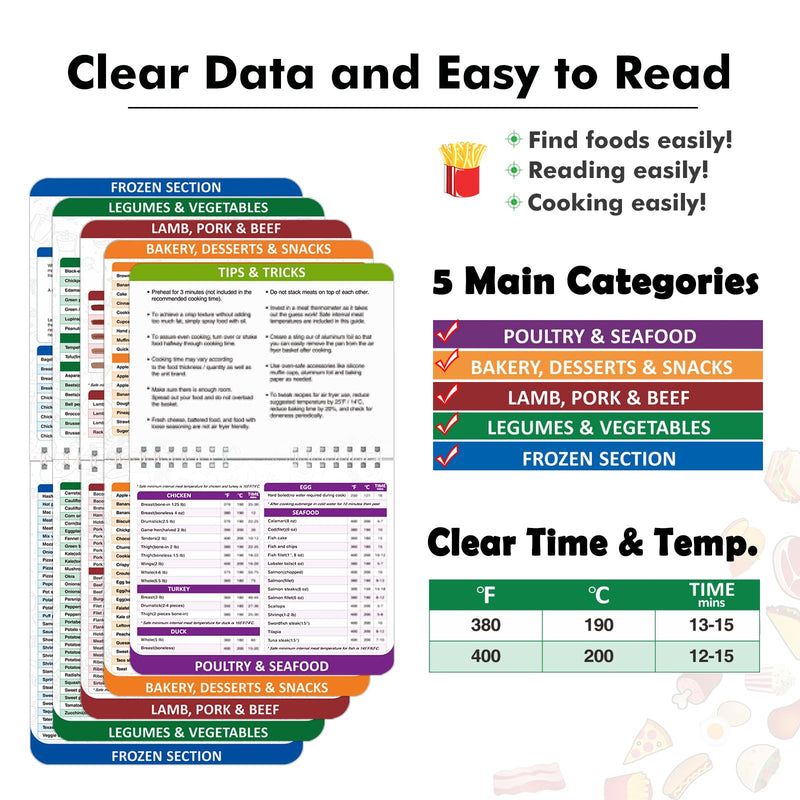 Air Fryer Cheat Sheet Magnets Cooking Guide Booklet Over 200 Foods, Air Fryer Cooking Times Chart, Air Fryer Magnetic Cheat Sheet Set, Cookbook Instant Air Fryer Accessories for Cooking and Frying