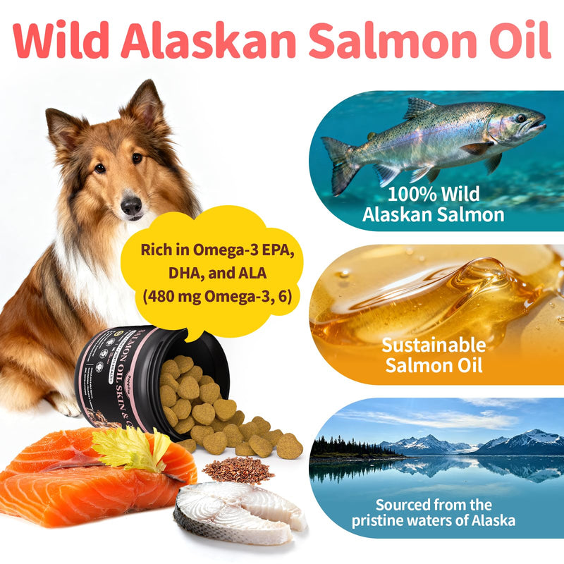 Salmon Oil for Dogs Skin & Coat, 13 in 1 Wild Alaskan Fish Oil for Dogs - Omega 3 EPA & DHA & ALA Fatty Acids, Dog Allergy Relief Chews, Joint & Immune Support,135 Count, Salmon Flavor, Soft Chews