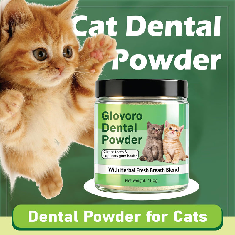Glovoro Dental Powder for Cats, Cat Dental Powder, Relieve Gum Redness Tartar, Breath Freshener,Daily Dental Care Powder, 100g