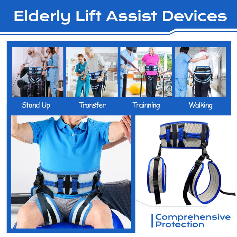 Adjustable Gait Belts for Seniors with Handles, Gate Belts Medical for Elderly, Transfer Belt for Elderly and Disabled, Safety Belt for Elderly Walking, Transfer Sling to Wheelchair (Blue) Blue