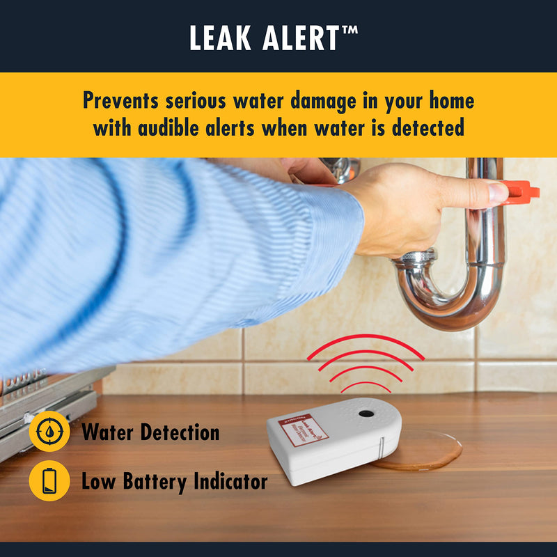 Zircon Leak Alert Water Leak Detector & Flood Sensor Alarm/Water Leak Sensor with Dual Leak Alarms 90Db Audio/Battery Powered (2 Pack) Batteries Not Included (72311) White 2 Pack Audio Only