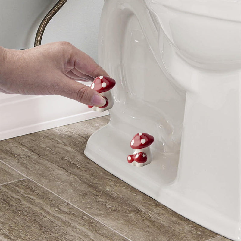 Frog Toilet Floor Bolt Caps, Ceramic Frog Toilet Bolt Caps Cute Bathroom Decor, Fun Animals Themed Gadgets for The Toilet Easy installation (Red Mushroom) Red Mushroom