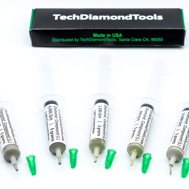 TechDiamondTools Diamond Polishing Compound Kit of 5 Polishing Paste USA Made 400 1200 4000 14000 50000 Grit for Marble Glass Metal Rock Jewelry Resin Silver Gemstone with 10% of Diamond Powder 50000 14000 4000 1200 400 grit 10% Concentration