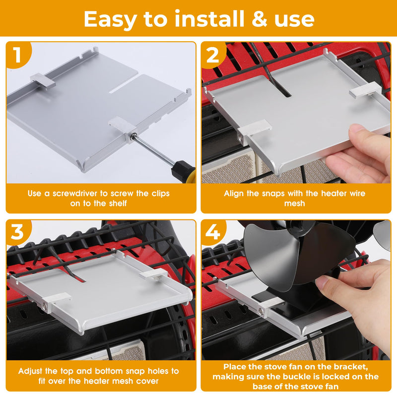 Wood Stove Fan Compatible for Buddy Heater, 10 Blades Heat Powered Fireplace Fan with Bracket Compatible for Heaters, Camping Outdoor Indoor Use，Non Electric Large 10 Blades with Bracket