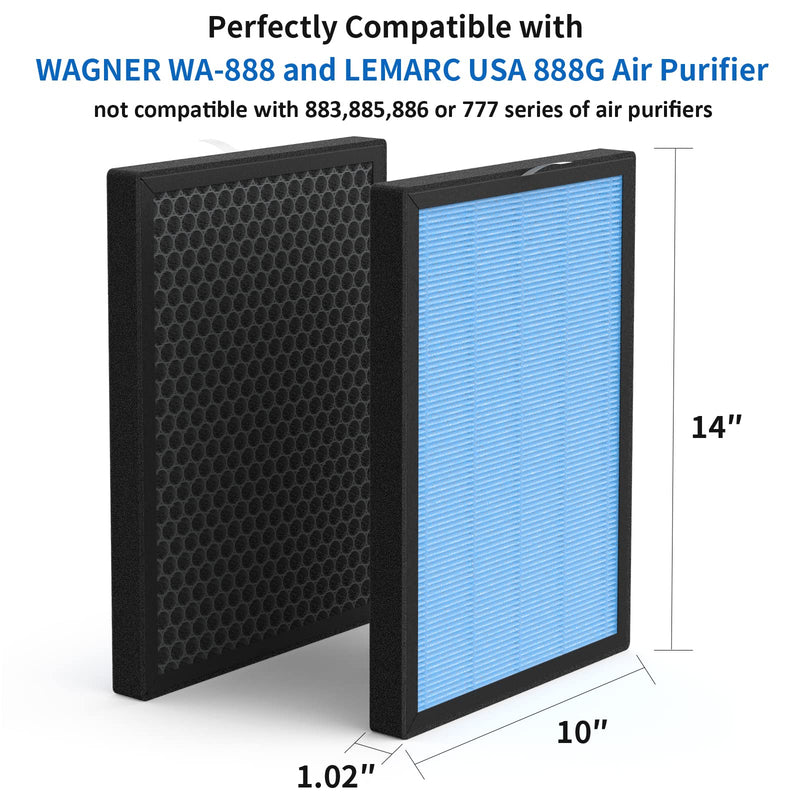 WA888 Repalcement Filter, Compatible with Wagner Switzerland WA888, LEMARC USA WA888G Series Purifers, pack of 2 888