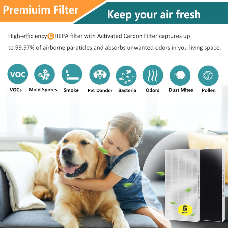 HRF-G True HEPA Replacement Filter, Compatible with Honeywell HPA020 HPA020B, HPA030 HPA030B and HPEAClean HPA075/080 Series and HPA175/180 Series Air Purifier, Part Number HRF-G1 HRF-G2, 2-Pack