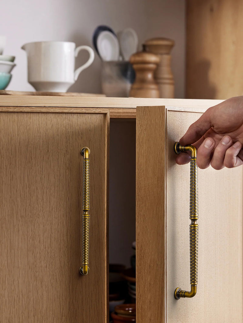 Goo-Ki 6 Pack Woven Cabinet Pulls Antique Brass Drawer Pulls - 5.04" c-c Vintage Brass Solid Weave Pulls Retro Dresser Handles Zinc Alloy Kitchen Cabinet Hardware 5.04"(128mm) Center to Center