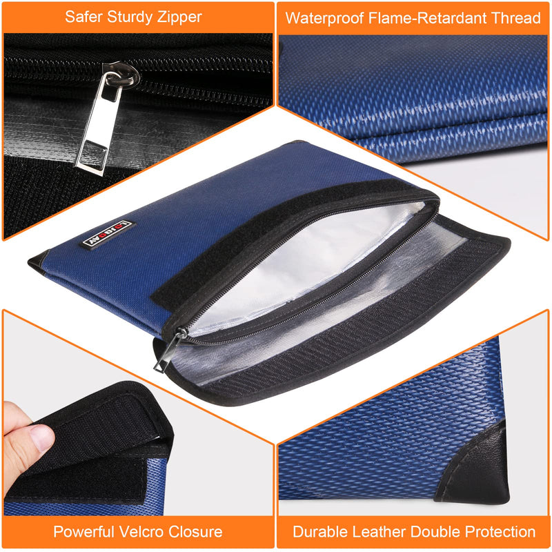Fireproof Document Bag - with 5200°F Heat Insulated, Waterproof Fireproof Bag with Zipper, 8 Layers of Functional Materials , Fireproof Money Bag for Cash/Documents/Valuables, Fire bag 11"x7.7" 11"x7.7" Blue