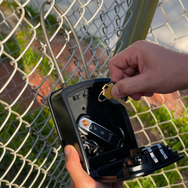 Iron Lock® Key Lock Box Portable with Cable Shackle & Wall Mount – Waterproof Heavy Duty Metal Lock Box for Keys with 4-Digit Combination Code on Door Knob, Fence, Pipe or Gate Extra Large(Black, XXL) 2X-Large Portable Cable Black