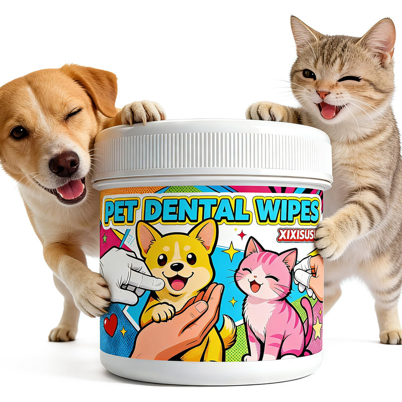 Pet Dental Wipes 60 Count | Dog & Cat Teeth Cleaning Wipes to Support Oral Care | Finger Toothbrush for Freshening Breath & Gently Cleaning Teeth (60 Count) (60 Count)